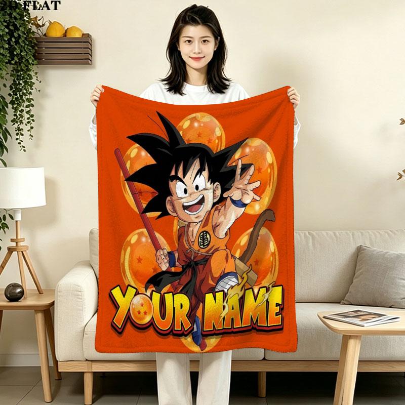 1PC Dragon Ball Adventure Custom Name Patterned Flannel Blanket Suitable For All Seasons for Home Decor Warmth and Comfort Gifts Holiday Gift
