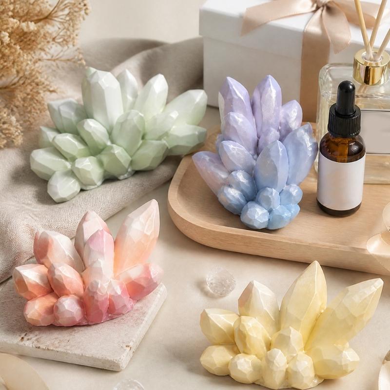 Flexible Silicone Crystal Molds with Raised and Recessed Cavity Detail for Candle Making, Resins, and Plasters Casting