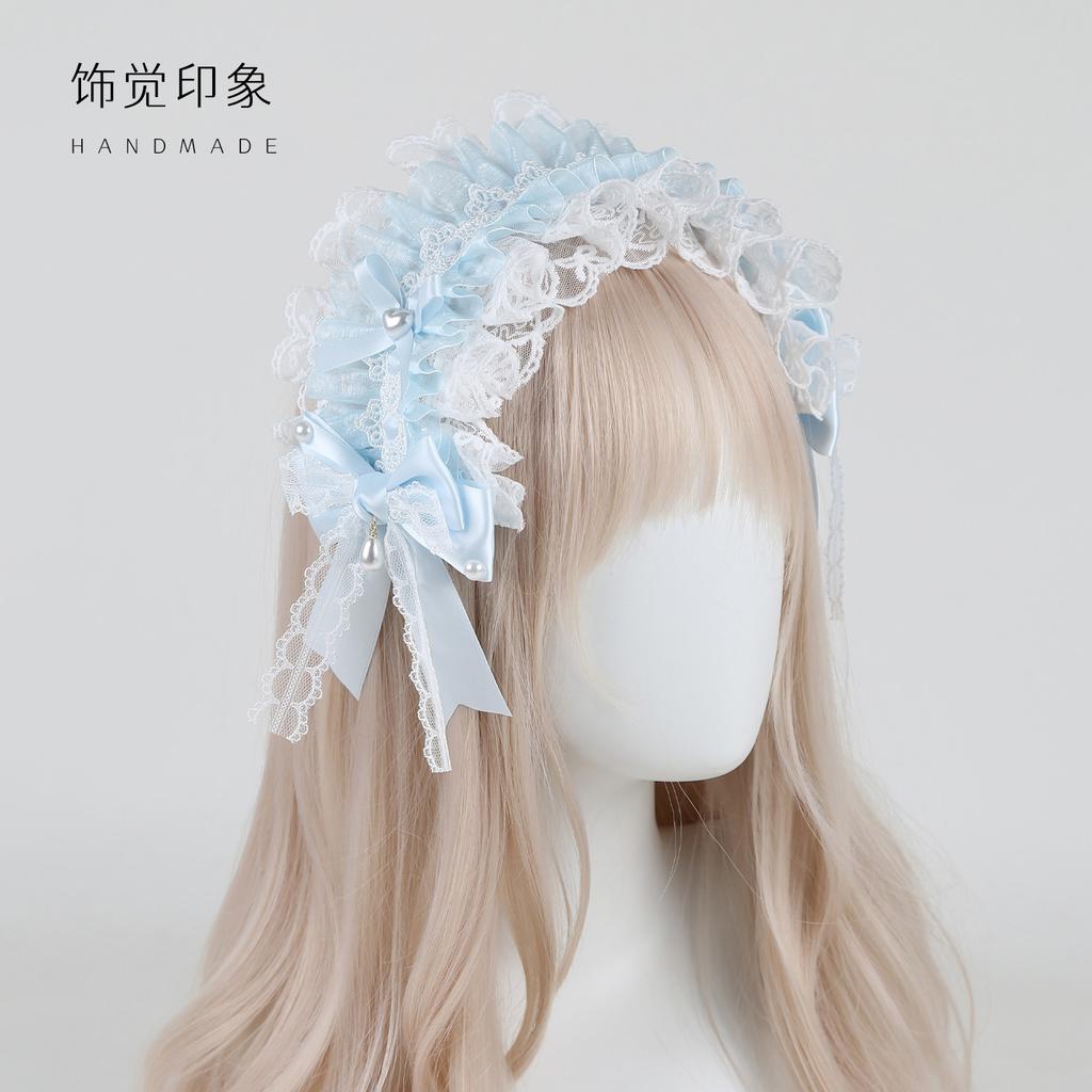 KC Headband Top Hat Hand Sleeve Lolita Jewelry Lolita Small Light Blue Lace Headband