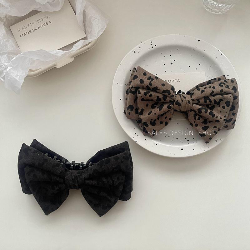 Leopard Print Double Layer Bow Hair Clip for Women - High Ponytail Accessory