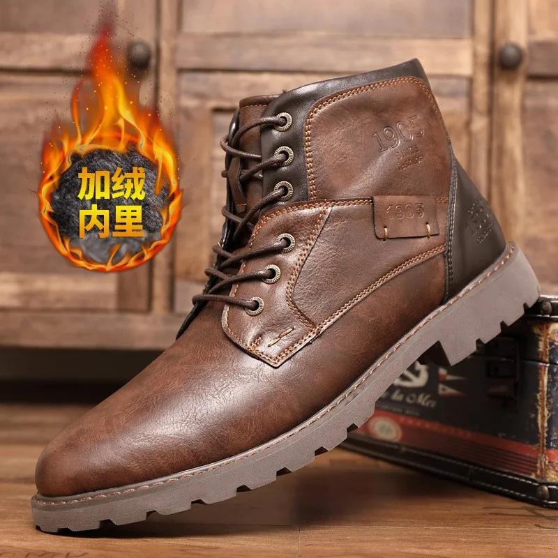 Fashion Handmade Men Boots Autumn Winter Male Booties Outdoor Vintage Brown Boots Ankle Work Boots Beef Tendon Bottom Zapatillas Male
