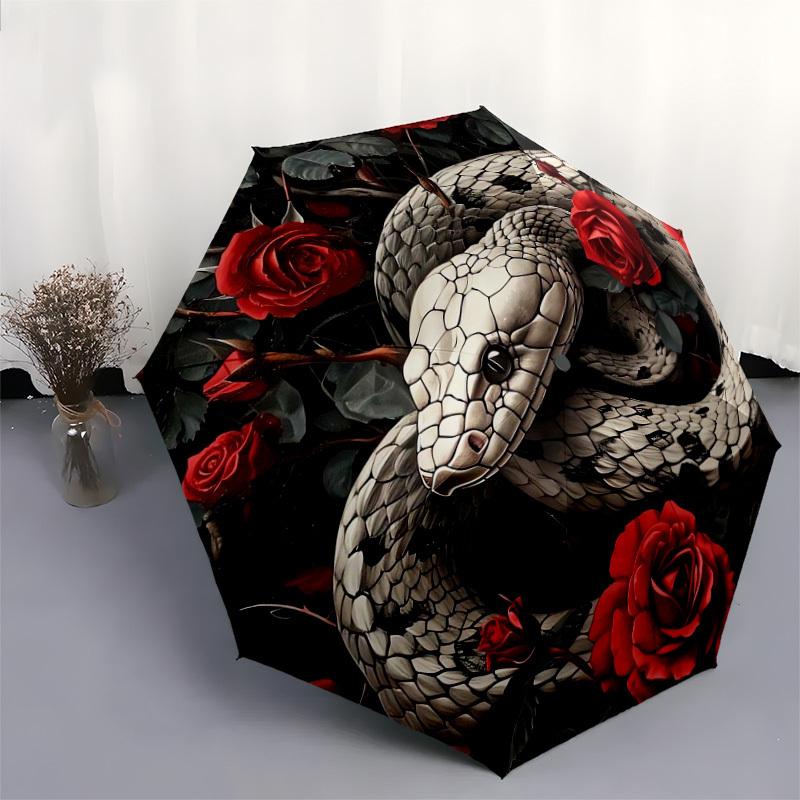 1pc Snake and Roses Circular Artwork Umbrella with Plastic Handle,Suitable for All Seasons Home Travel Outdoor UmbrellaDD1636