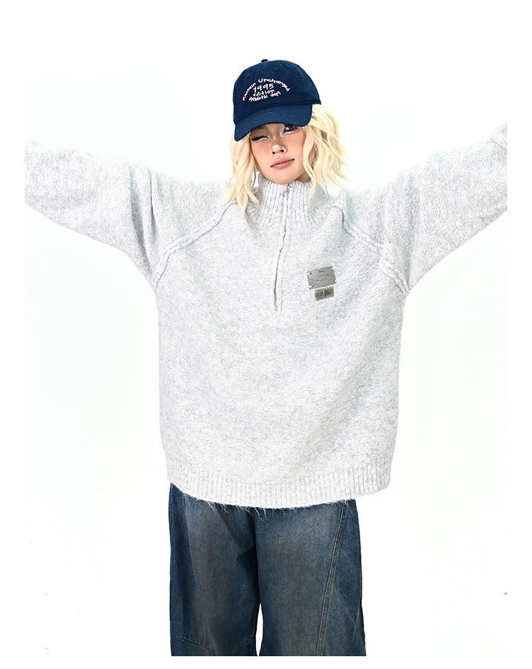 

Unisex Korean High Collar Zipper Sweater - Soft, Cozy, Trendy Knitwear for Couples. L сірий колір