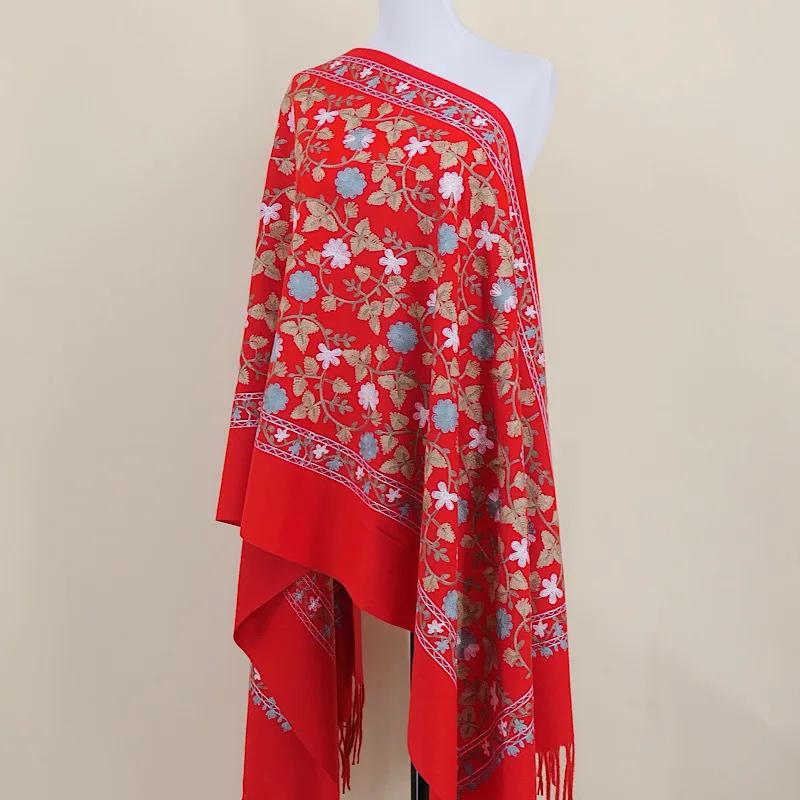 Embroidery Scarf Shawl Imitation Cashmere Woman  Designer Hand Embroidery Cape Thickening Keep Warm Winter Wrap