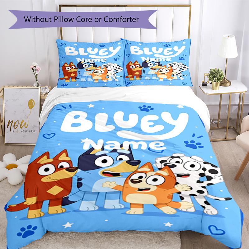 3Pcs Custom Name Bluey Bedding Set Duvet Cover Closure Includes 1Duvet Cover 2Pillowcases Soft And Comfortable For All Seasons