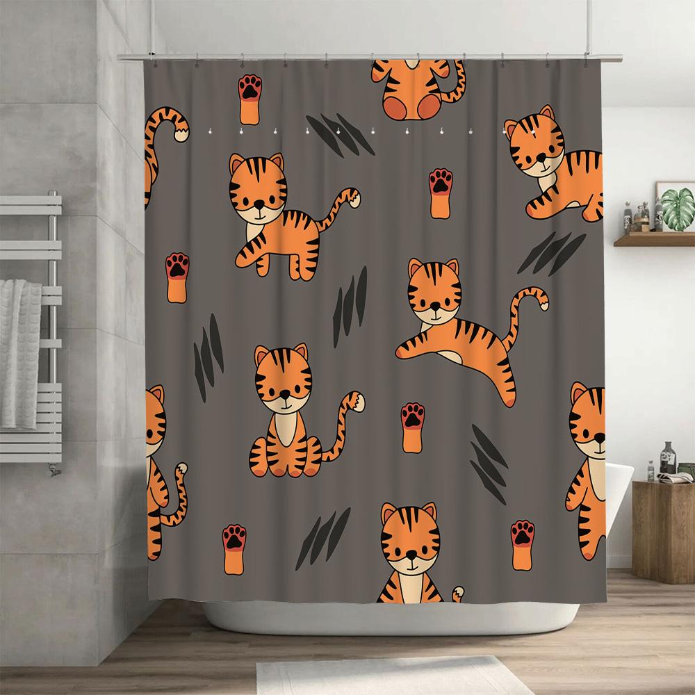 Brightly Printed Shower Curtain with Cartoon Cat Design Decorate Your Bathroom in Style