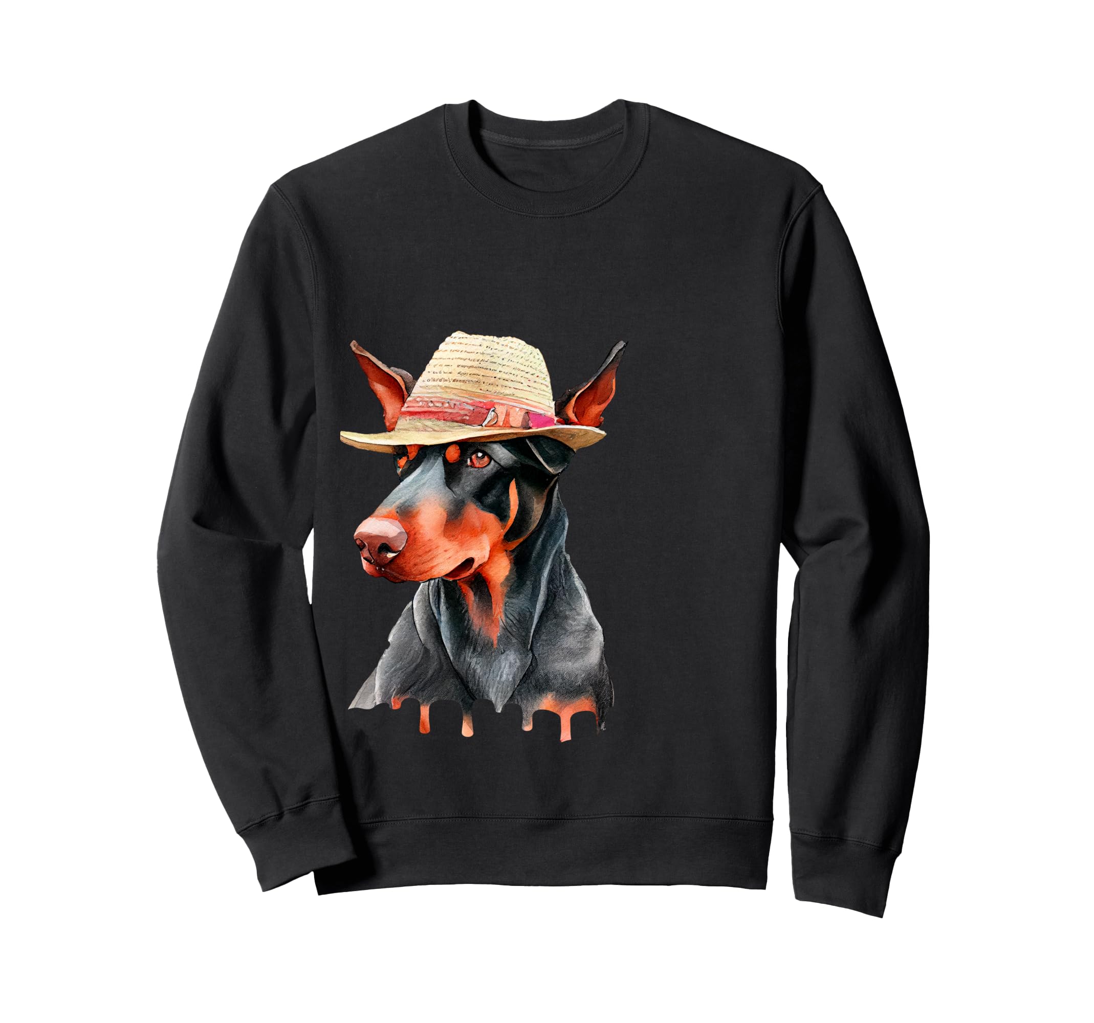 

Свитшот с акварельным рисунком добермана в шляпе