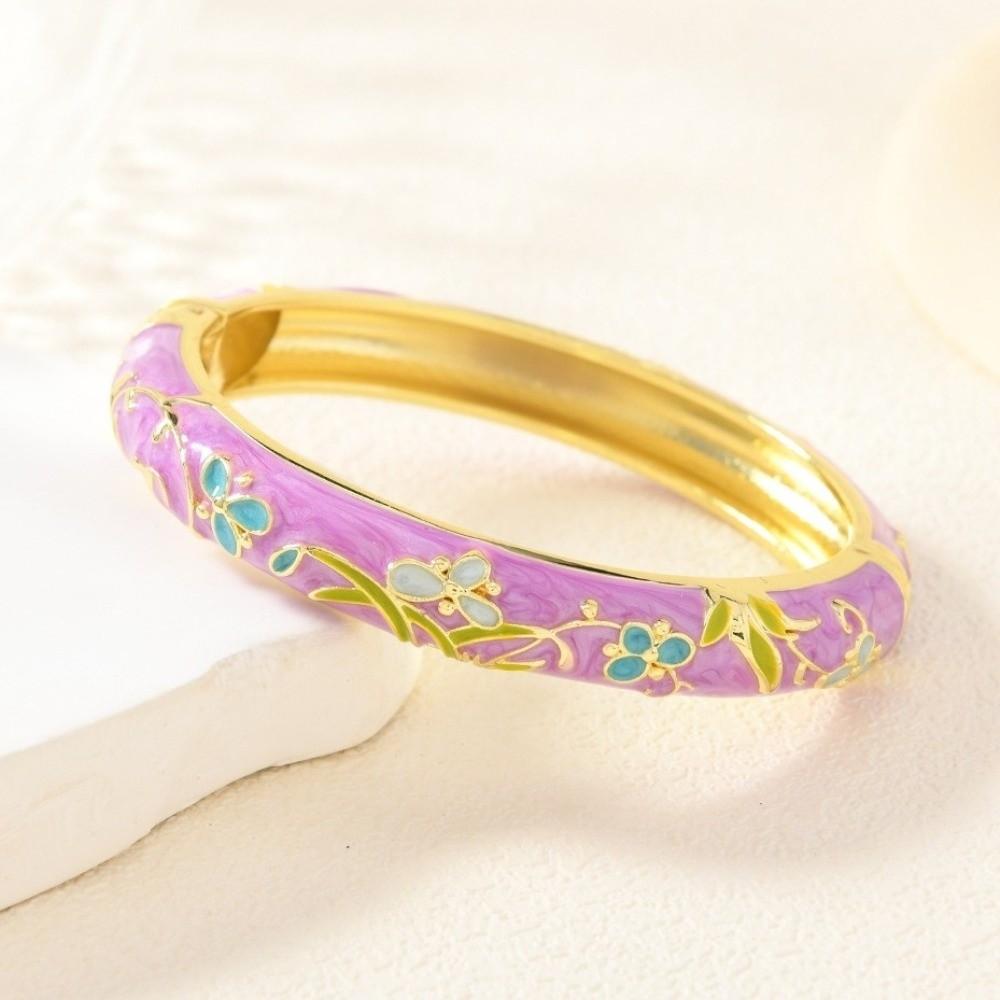 Elegant Cloisonne Bangle Rhinestone Retro Court Floral Bangle Charming Enamel Bracelet  Fashion