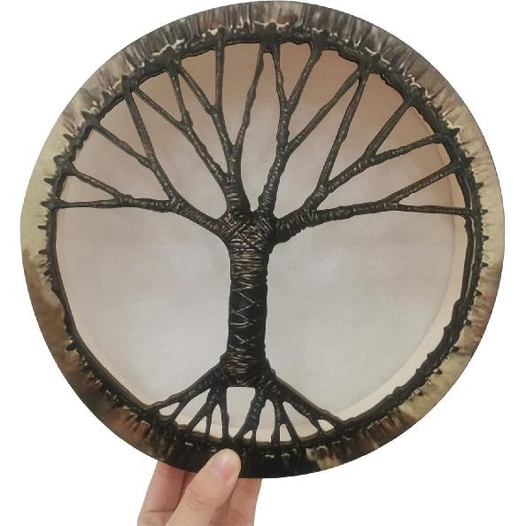 10 Zoll Schildkröten-Schamanentrommel, Lebensbaum-Dekordesign Handtrommel mit Schlägel, Instrumentale Schamanen-Alchemie Mondtrommel, Klangheiler-Schamane