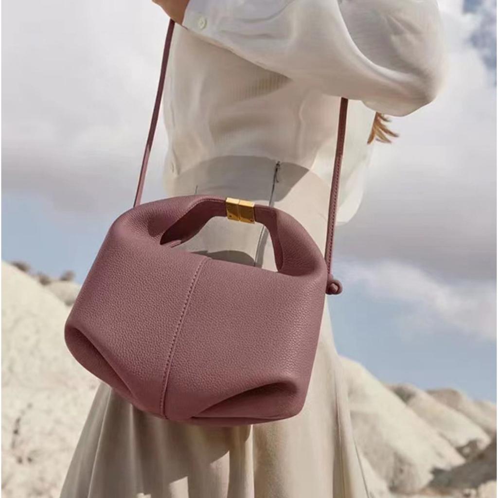 French Poleneparis Niche Cowhide Shoulder Messenger Women's Bag Number11 Dumpling Bento Bag Leather Bag