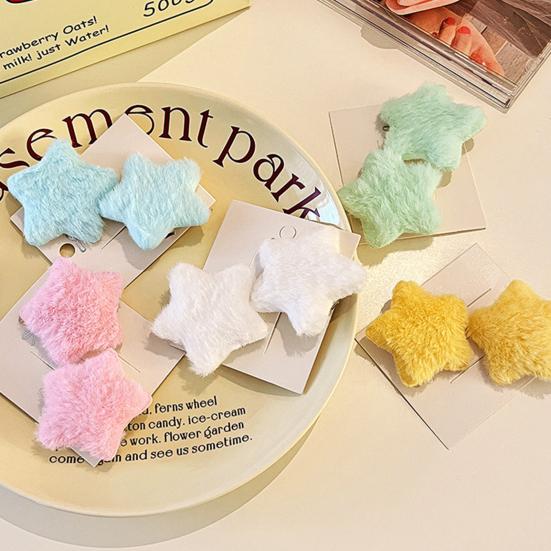 10Pcs Girl Hairpin Plush Star Shape Bang Hair Clips Stable Clamping Force Macaron Color Hair Pin Autumn Winter Accessories
