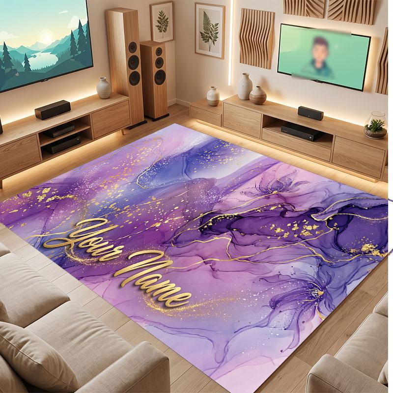 Abstraktní geometrický motiv Křišťálový sametový koberec na podlahu Personalizovaný vlastní text jména Teplý koberec Domácí dekorace