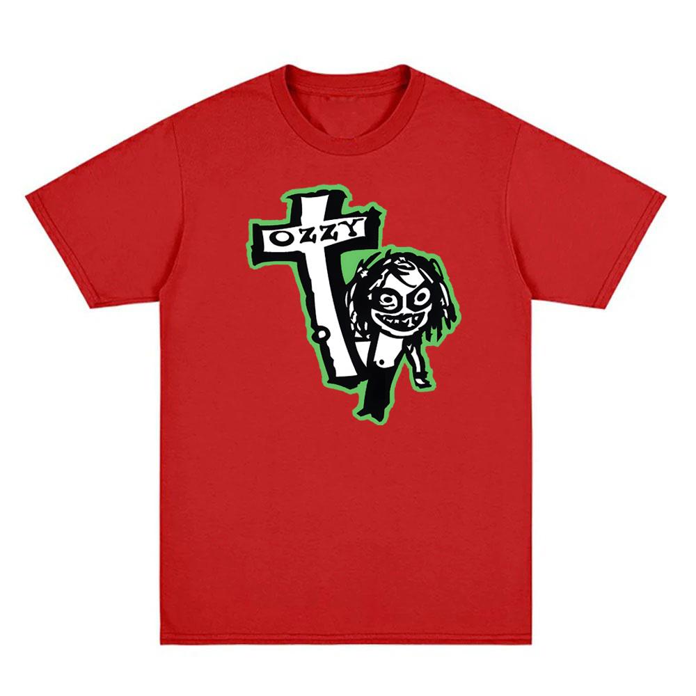 

Ozzy Osbourne Манга Футболка Графическая печать Хип-хоп Хлопковая футболка Футболка с коротким рукавом Готическая футболка Высокое качество Мужские/женские топы XXL красный