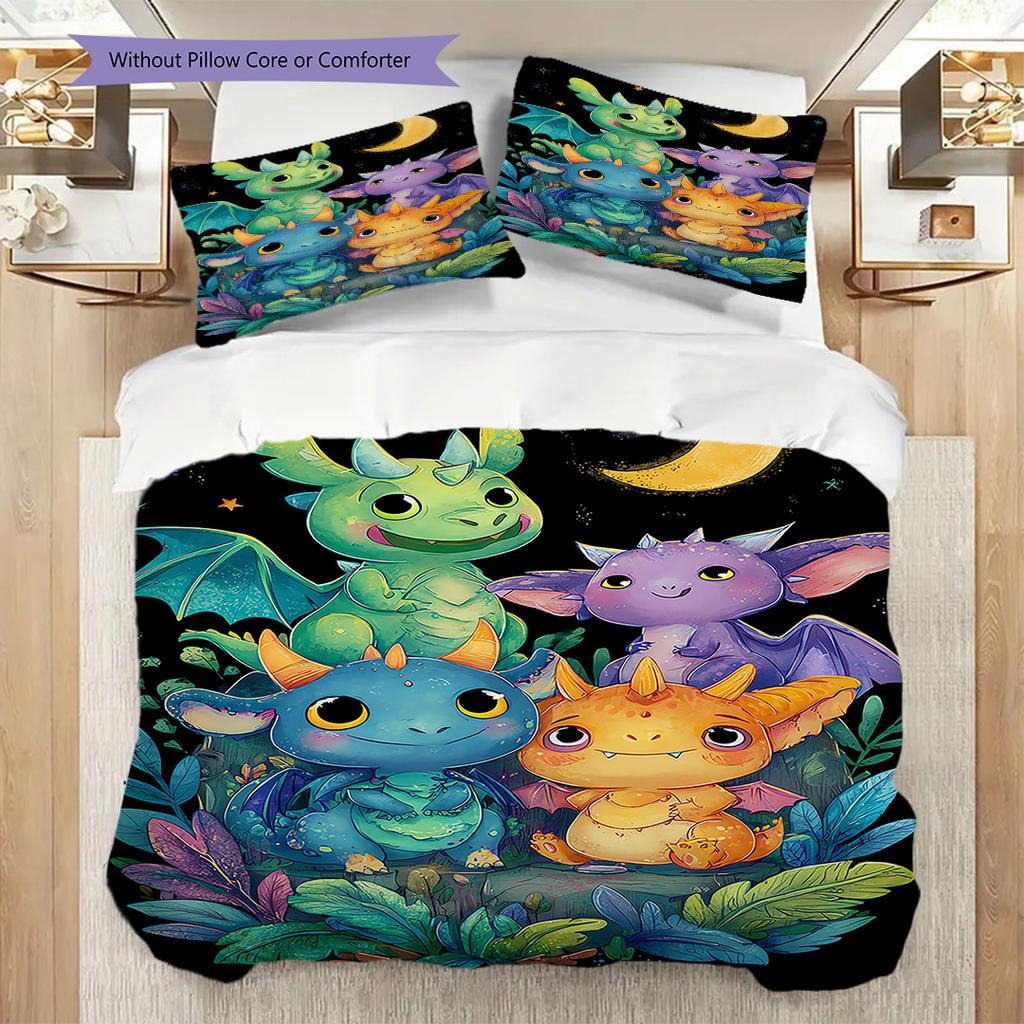 Dinosaur Pattern Bedding Quilt Set Quilt Cover Pillowcase Home Decoration Birthday Gift (1 * Duvet Cover + 2 * Pillowcase, Without Core)