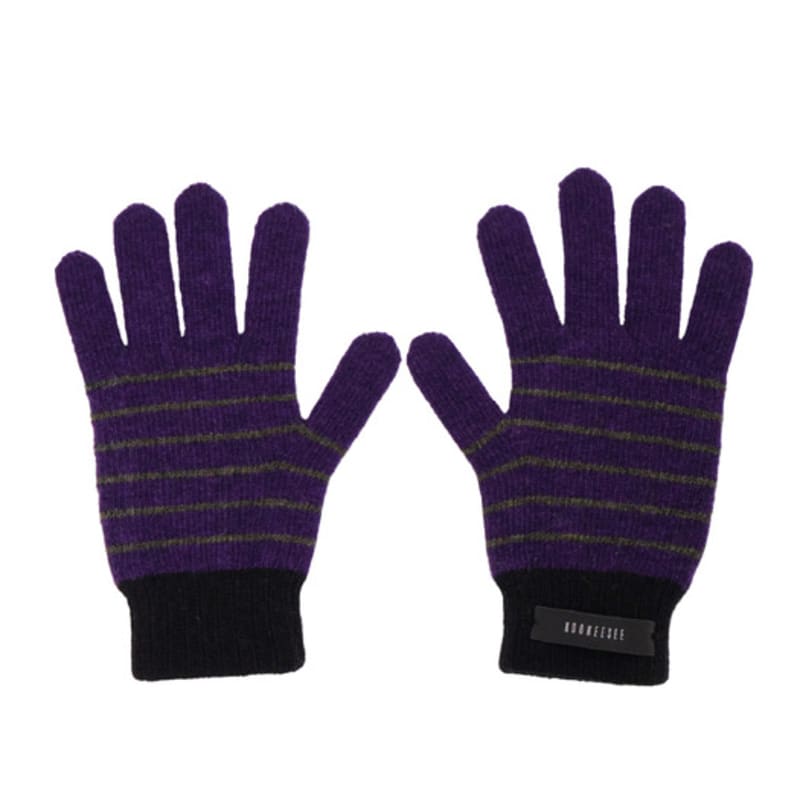 

KOOKEESEE Вязаные перчатки с полосками из шерсти и отверстием для пальца (Фиолетовый/черный) Purple Black