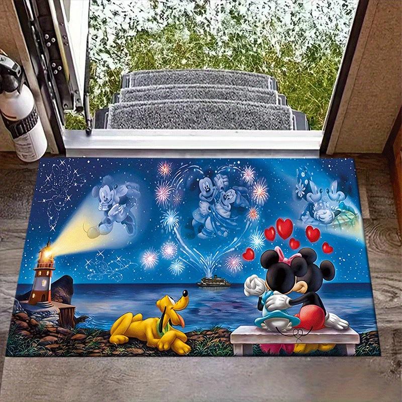 

1pc Mickey and Minnie Watching Fireworks Rug Anti Slip, Non Shedding, Ideal for Living, Bedroom & Laundry Handcrafted Home Decor 60cm by 90cm