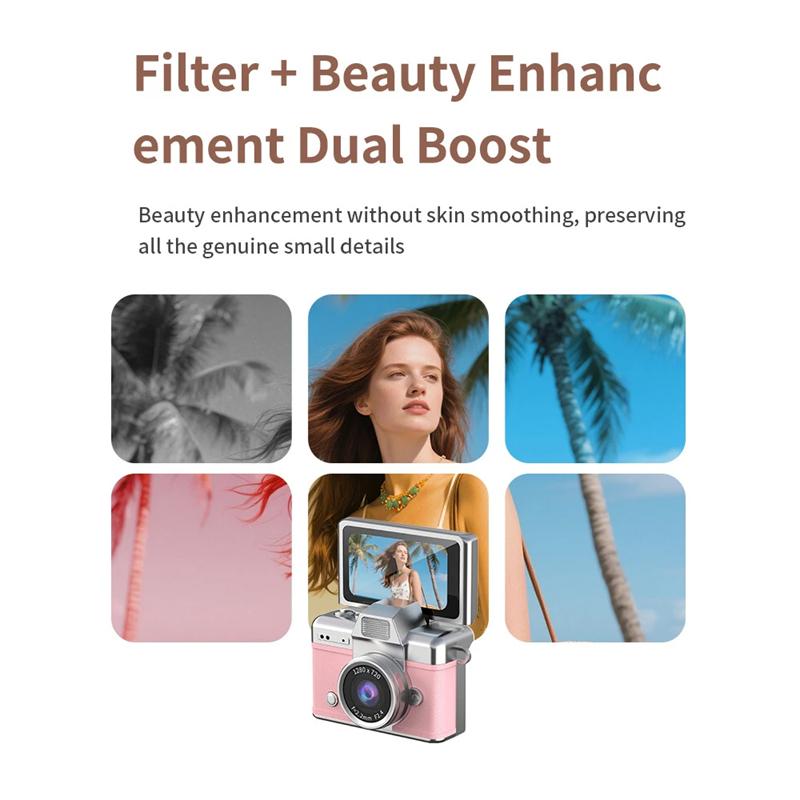 Palm-Sized Mini Digital Camera 180° Flip Selfie Screen with Flashlight Multiple Filters Keychain Portable Digital Camera LK027