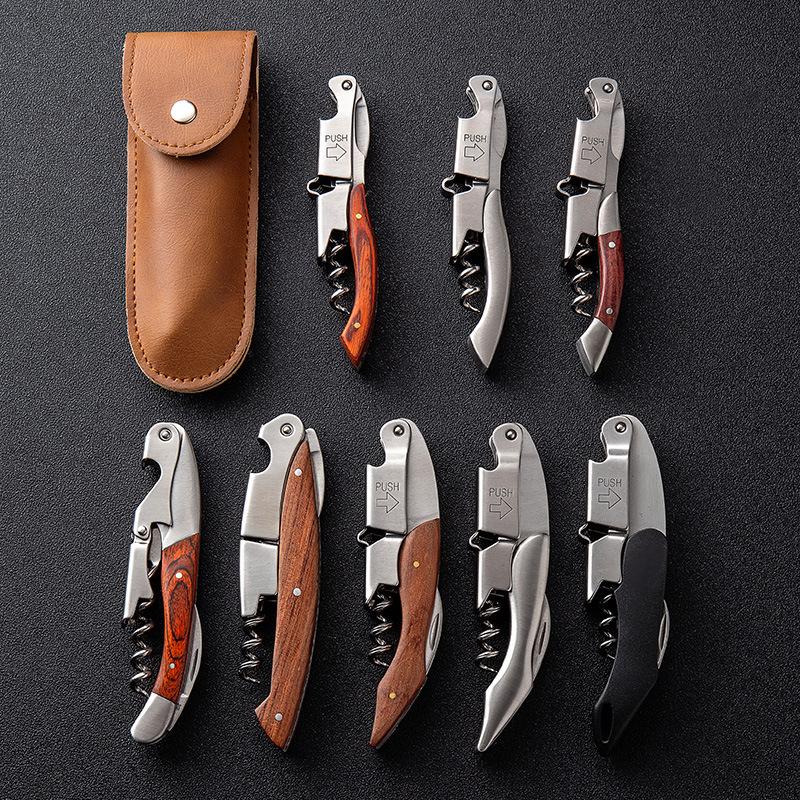 Stainless Steel Corkscrew Wine Key Beer Bottle Opener Foil Cutter Wood Handle Openers Waiters Wine Knife Corkscrews Sommelier