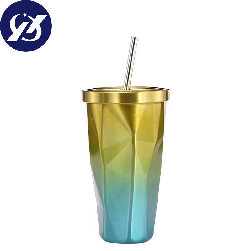 500ml Double Wall 304 Stainless Steel Coffee Bottle With Straw To Go Cold Beer Cup With Tumbler