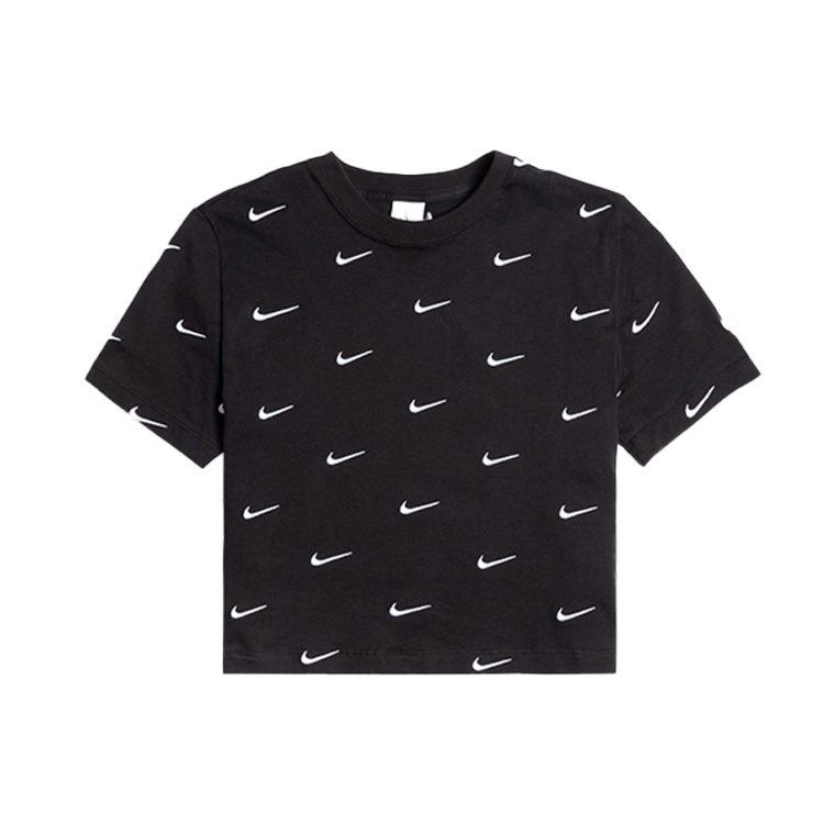 Nike Ganzflächiges Swoosh-Logo Cropped T-Shirt Schwarz CK4092-010