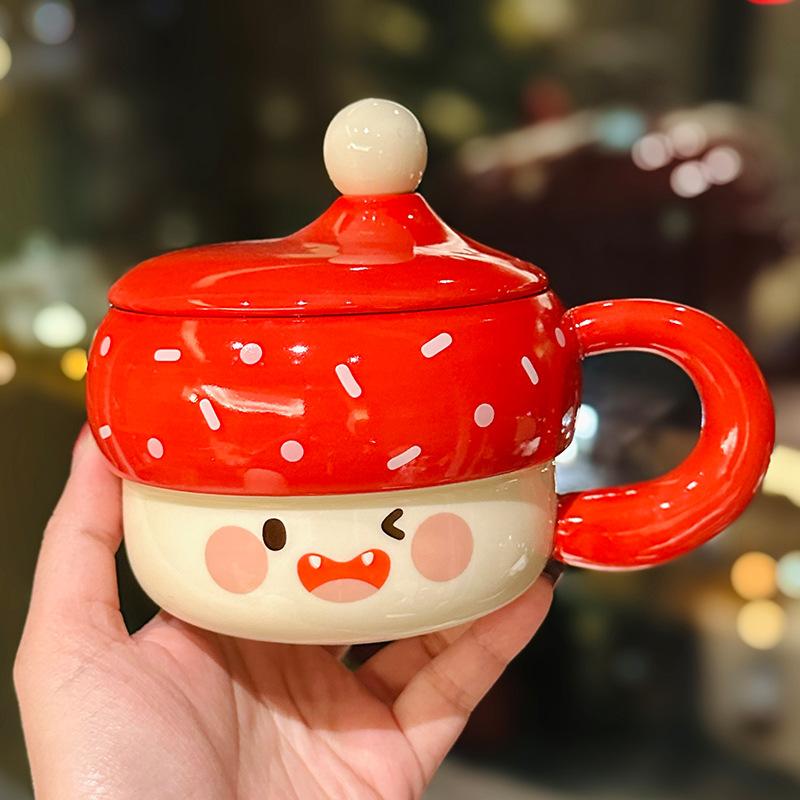 

Cute Creative Funny Expression Cup with Lid Spoon Niche Water Cup Ceramic Mug Gift for Friends Souvenir 430ml