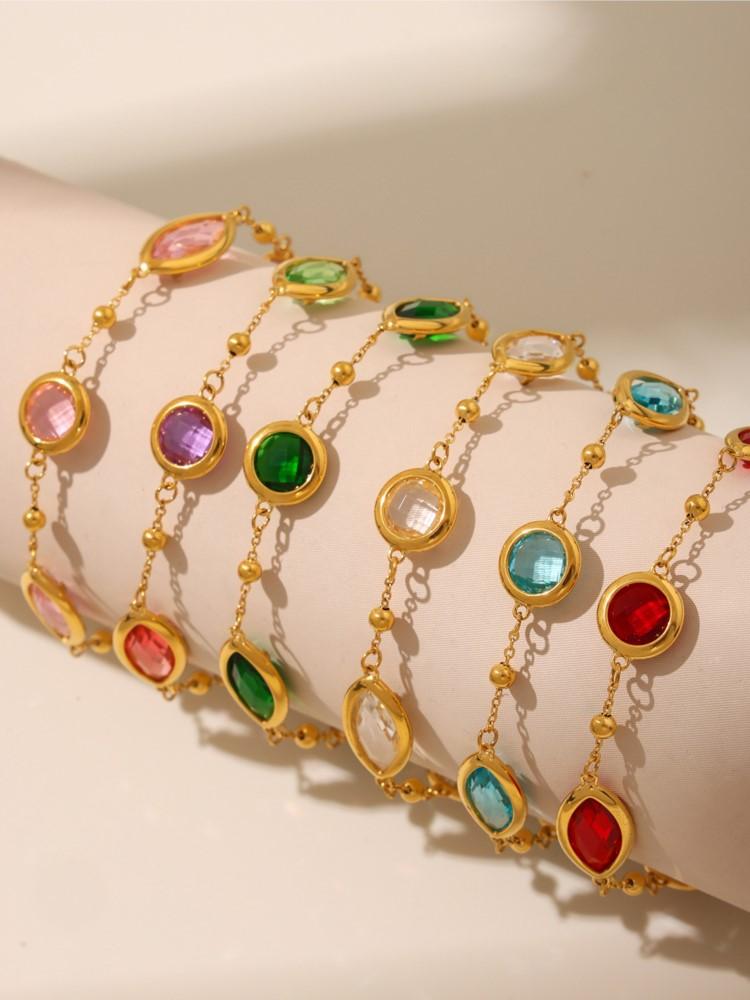 Stainless Steel Chain Bracelet With Shiny Fusiformis And Round Faceted Czech Crystal Glass For Women Luxury Women's Bracelets