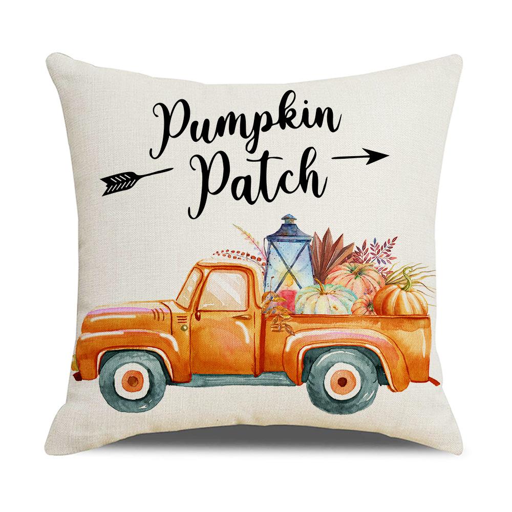 Simple Autumn Pillow Peach Velvet Linen Printed Pumpkin Harvest Pillow Cover Home Cushion Cover