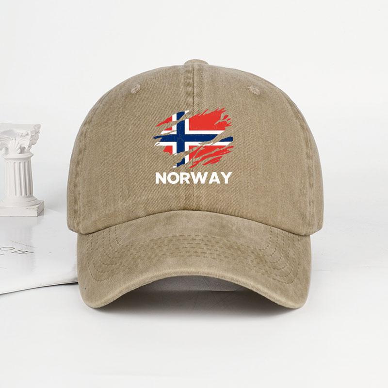 Mlfo  Baseballová čepice s potiskem vlajky „Norsko“, opraná, nastavitelná velikost, trendy & módní, unisex, ležérní oblečení pro rybaření & kempování