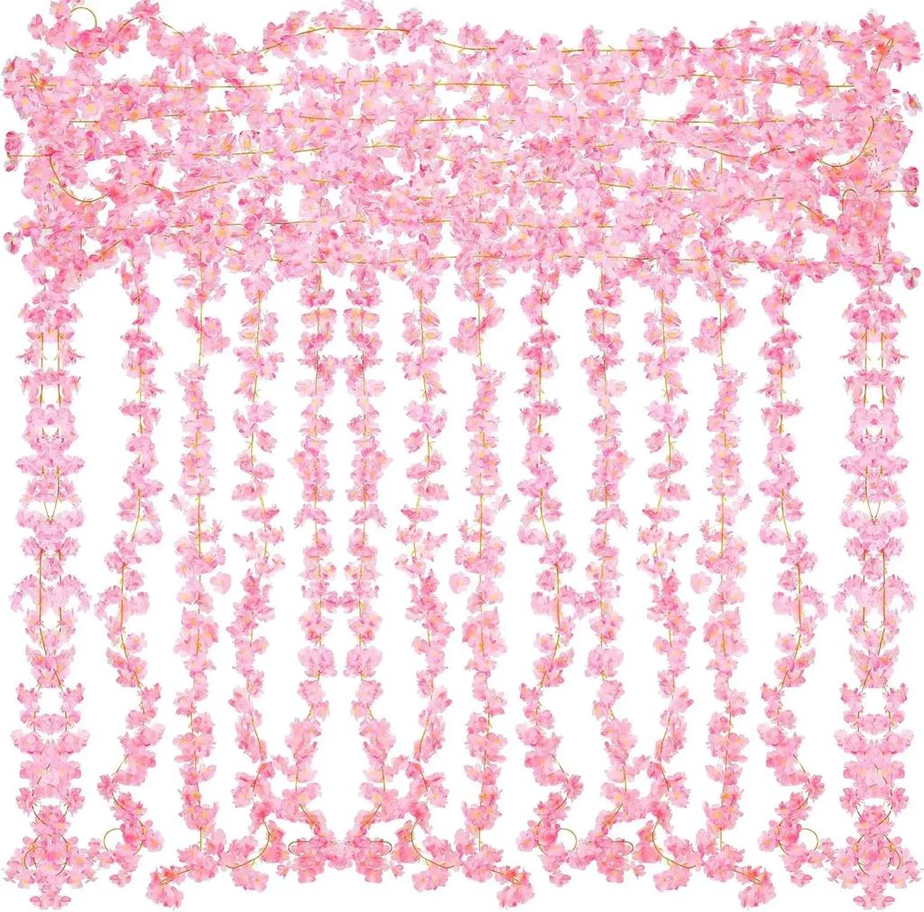 Artificial Pink Sakura Flower Garland Cherry Blossoms Vines Wedding Arch Decor Fake Floral Home Party Backdrop Decoration Gift