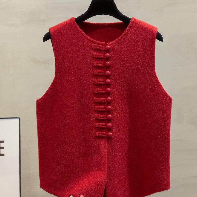 

Весна Осень Круглый вырез Однотонный кардиган на пуговицах Безрукавный свитер Вязаный жилет Женская одежда Базовые топы 2XL