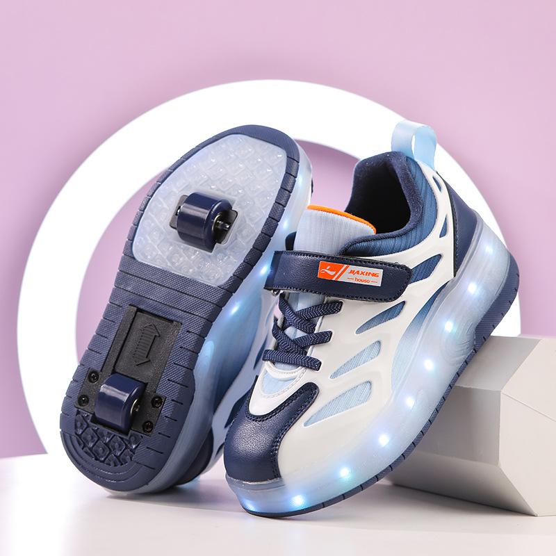 New Double Wheel Pulley Shoes Boys Children's Shoes with Wheels Girls Skating Shoes Glow