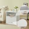 Grooved nightstand with open drawer and gold handles, space-saving, suitable for bedroom and living room, white