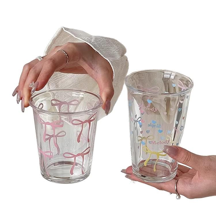 Chic Bow Glass Cup: Stylish Durable Beverage Cup for Girls - Perfect for Breakfast Milk or Coffee