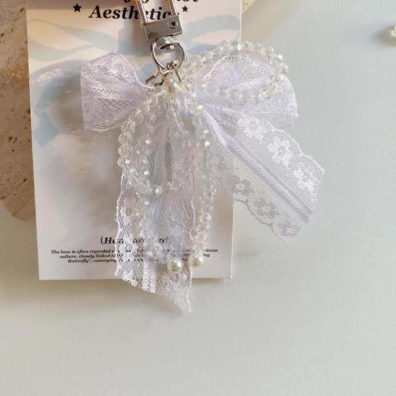 Y2K Aesthetic  Lace Bow Keychain Ins Sweet Bow Keyring Bag Pendant Delicate Backpack Hanging Decoration Gifts
