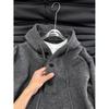 Men's Deep Gray Heavyweight Hooded Henley Pullover Knitwear - Autumn/Winter High-End Outerwear