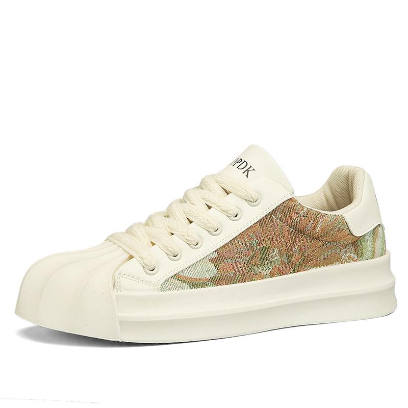 

Четыре сезона, новые модные туфли на толстой подошве, мужские низкие туфли-ракушки для студентов, повседневные туфли на шнуровке, подходящие по цвету, белого цвета 39