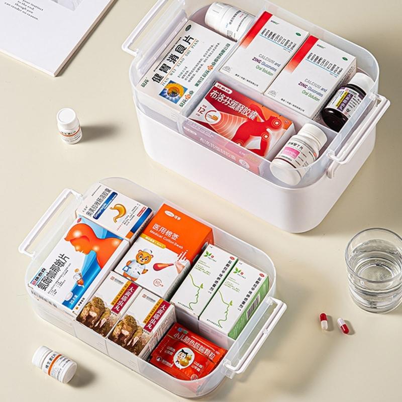 Multilayer Medicines Organizers Box With Clear Lid Large Capacity Portable Storage For Household Emergency Use