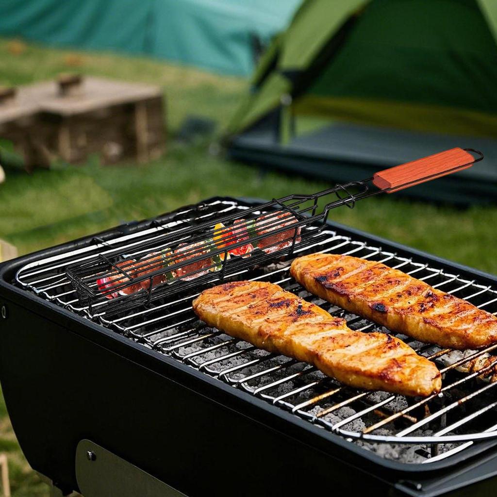Portable BBQ Grilling Basket Stainless Steel Nonstick Barbecue Grill Basket Tools Grill Mesh for Meat Hamburger Barbecue Tools