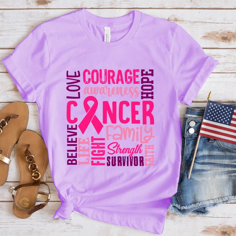 Hot Breast Cancer Awareness Cancer Letter Printed T Shirts Women Men Casual Short Sleeve Summer Tops