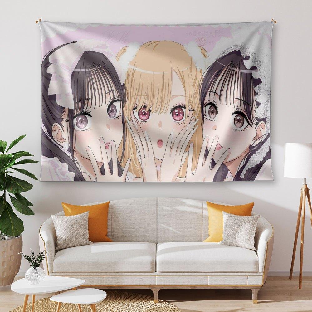 1Pc Kawaii Anime Girls Tapestry 2D Polyester Flat Print Cute Wall Hanging Decor For Bedroom Living Room Dorm Gift