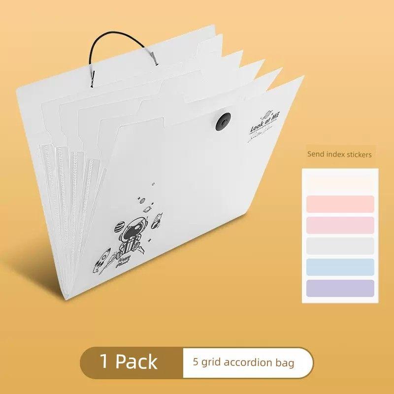 Deli File Holder 5737 Student Test Paper Folder Multi-Layer File Holder A4 8 Grid Buggy Bag Test Paper Bag 5-Compartment White - Aerospace Series