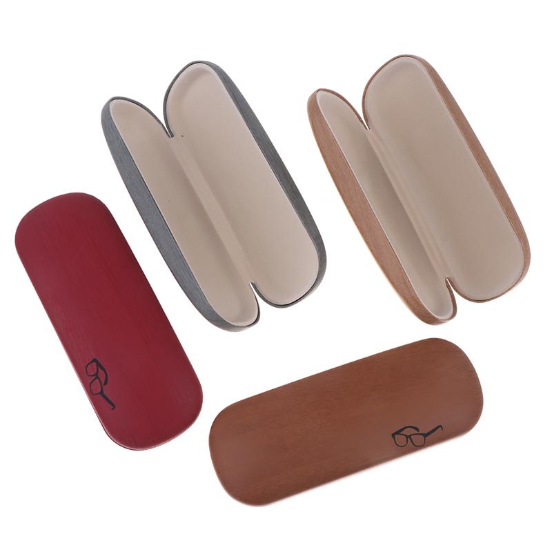 1Pc Pu Leather Eyeglass Box Wood Grain Hard Kit Holder Metal Reading Glasses Case For Men And Women Pu Leather Eyeglass Box