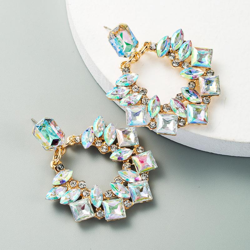 Women's Earrings Exaggerated Geometric Alloy Rhinestone Earrings Super Flash Full Crystal Drop Earrings