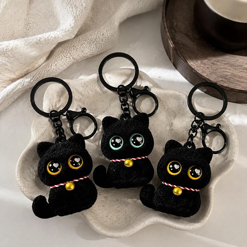 Halloween Plush Keychains Cute Black Cat Plush Keychains Keyrings for Backpack Bag Charms Kawaii Cat Key Chains Party Favors