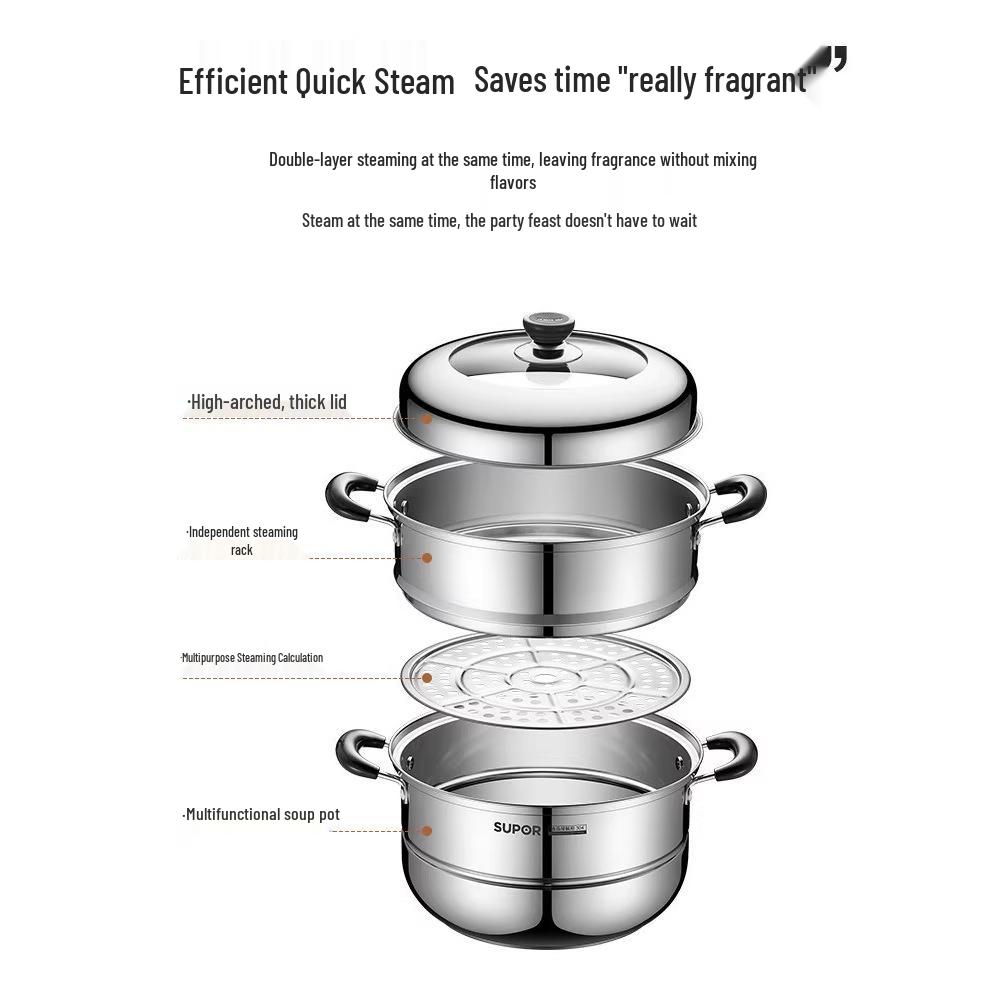 Supor Multi-Layer 304 Stainless Steel Steamer Pot with Basket & Universal Soup Pot