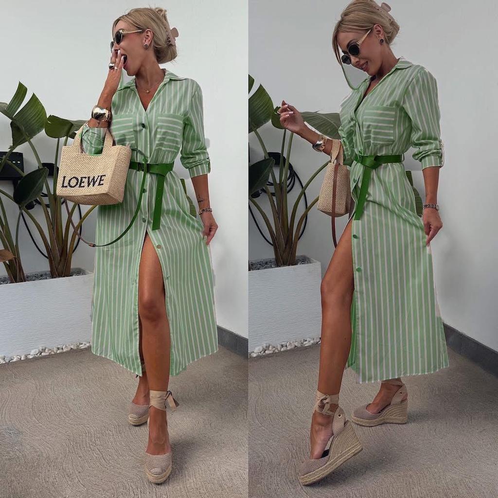 2025 Summer Elegant Striped Slit Dress for Women