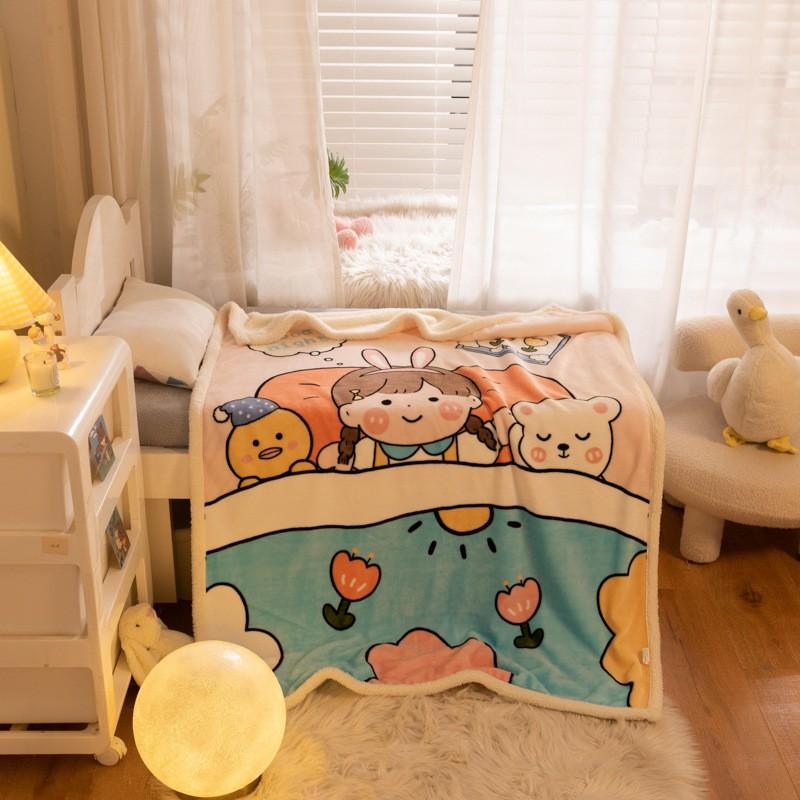 Soft Cartoon Fleece Blanket Toddlers Nap Time Double-Layer Sherpa 100x140cm Kids Bedding