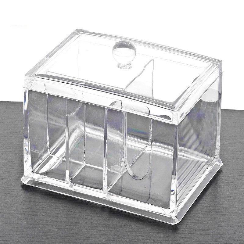 Acrylic Cotton Swab & Makeup Remover Storage Box with Lid - Transparent Square Organizer & Toothpick Holder