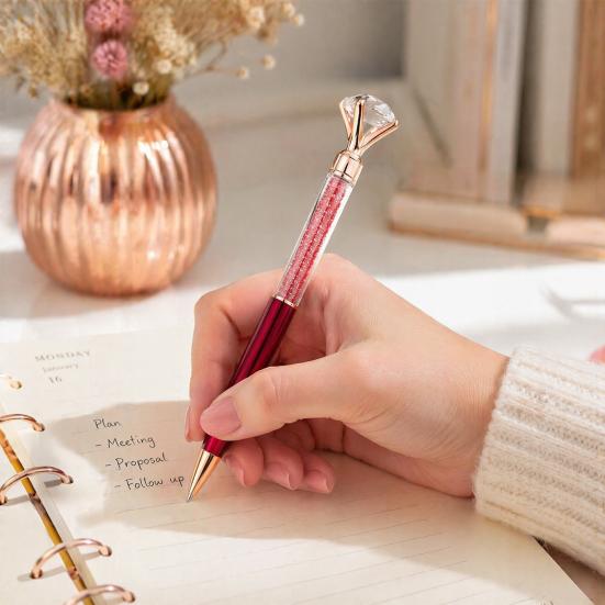 Metal Diamond Ballpoint Pen 5PCS Pens, with Sparkling Rhinestone Decor, Luxury Glitter Writing Smooth Press Mechanism Pen, for Kids Adults Stationery