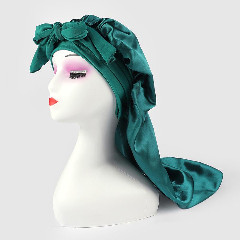 Touca Longa de Cetim de Seda para Mulheres - Proteção Capilar com Laço